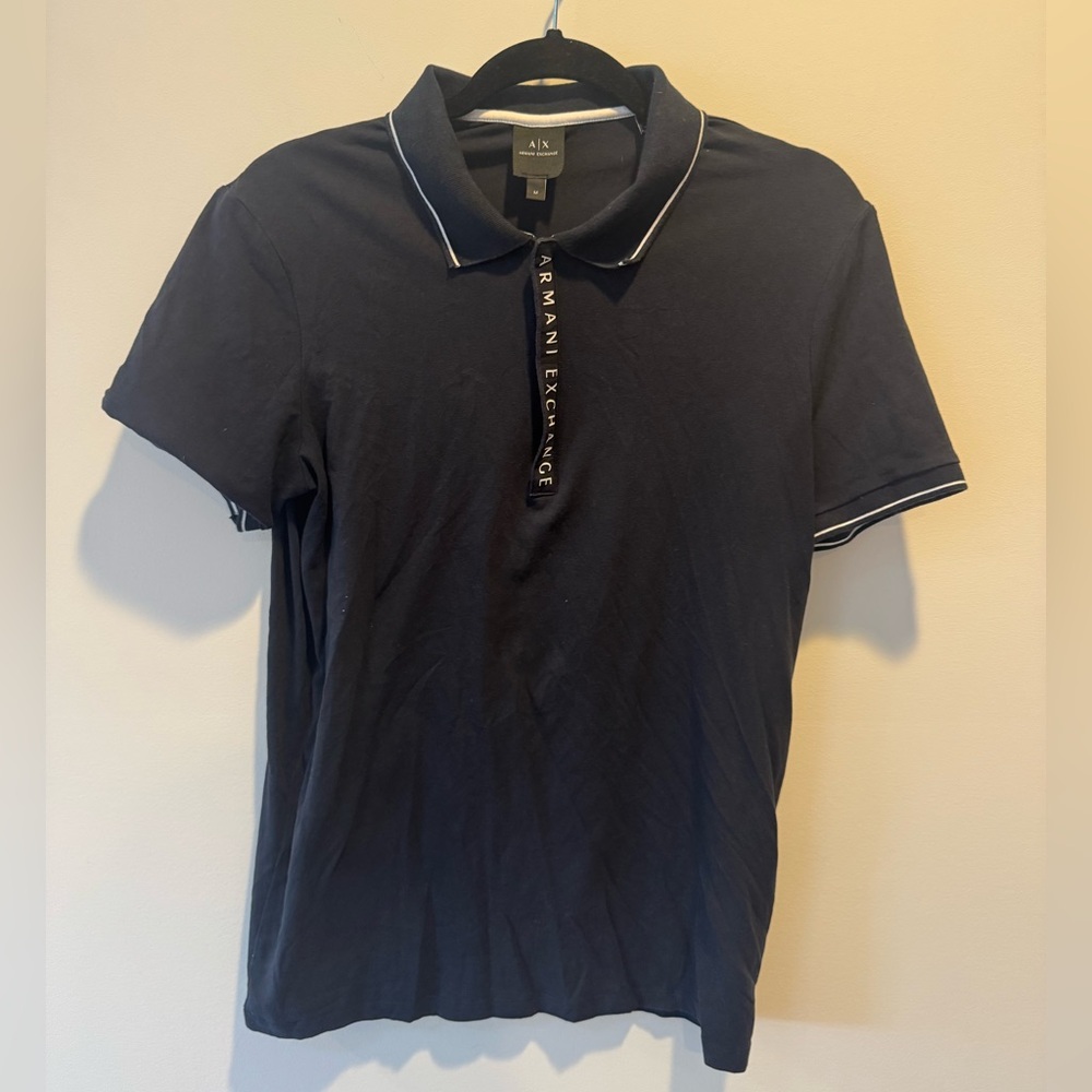 Armani Exchange Men's Polo Shirt in Deep Navy with White Accents